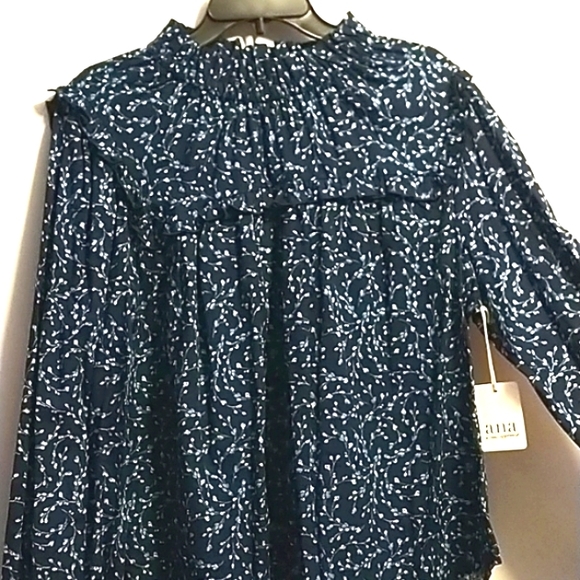 a.n.a Long Sleeve Stand Collar Blouses Blue Spring Floral XL - Picture 2 of 11